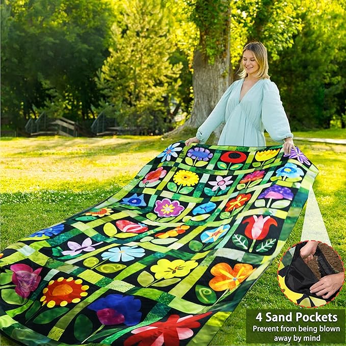 Picnic Blankets Beach Blanket 80 X 80 Extra Large Waterproof Camping Blankets Portable Outdoor Mat 3-Layer Blanket for Beach Hiking Park Music Festival Grass LawnTravel