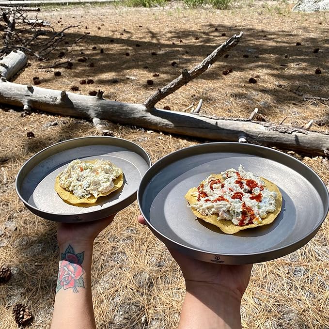 SILVERANT Titanium Trek Plate - Ultralight Durable Camping Dish Pan Plate - Outdoor Kitchen Essential for Backpacking &amp Camping - 900ml