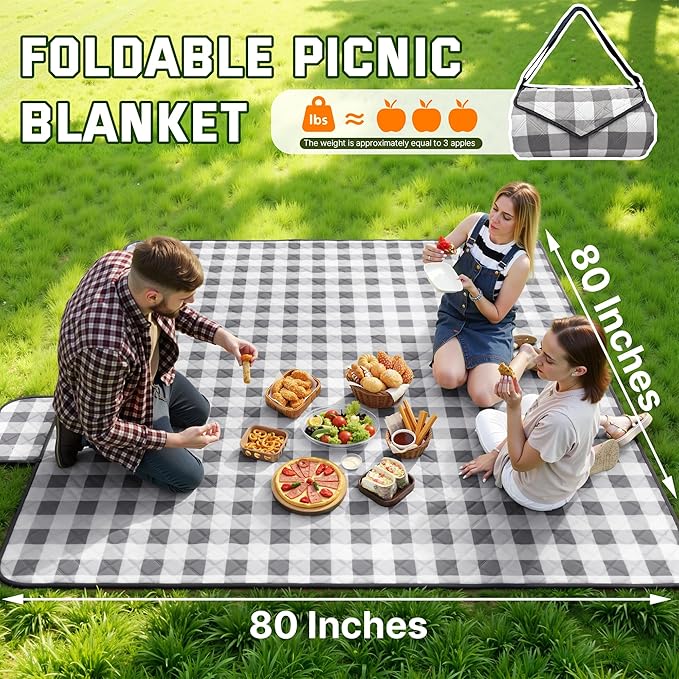 TigeJoy Extra Large Picnic Blanket Waterproof Foldable 80''x80'' Outdoor Picnic Mat Beach Blanket Sandproof for Park Grass Travel Hiking Camping Essentials Gingham Picnic Blanket