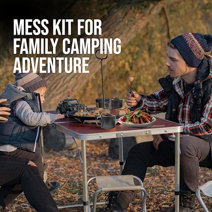 Stainless Steel Camping Mess Kit - Person's Complete Picnic &amp Camp Dish Set Includes Plate Bowl Cup &amp Utensils