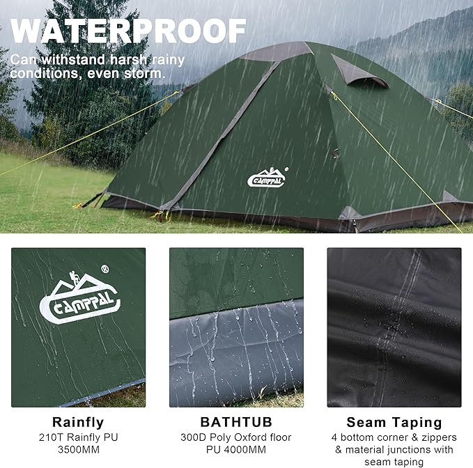 2 Person Backpacking Tent Waterproof Windproof Two Person Tent Lightweight Easy Setup 2 Man Tent for Camping Hiking Cycling