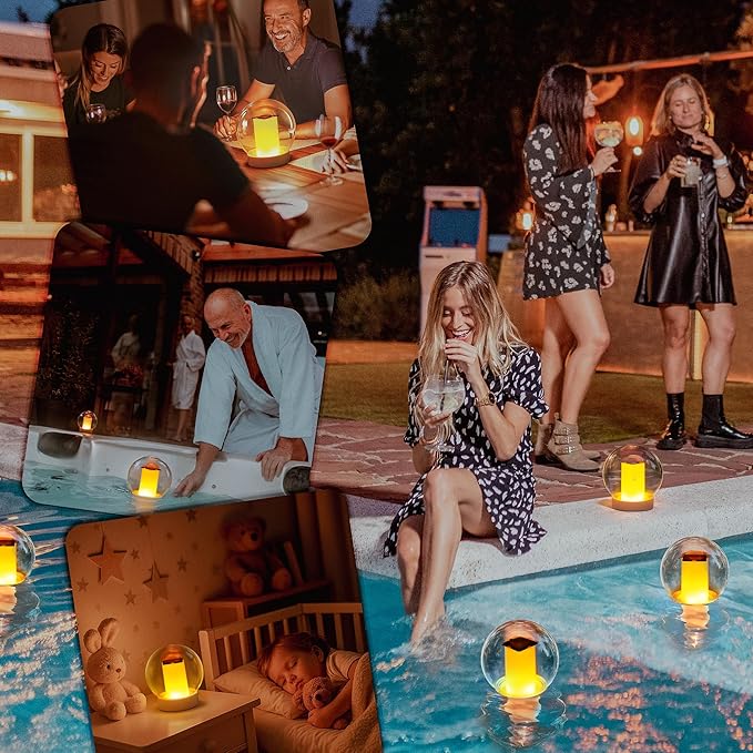 VISOFO Floating Lights Solar Powered Globes for Pool Pond Patio &amp Hot Tub – Outdoor Lanterns Look Like Candles or Torches Fun Decorations &amp Cool Gifts for Adults Pool Toys &amp Must-Have