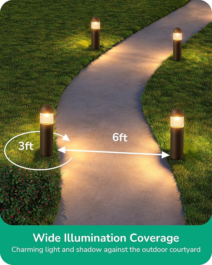 EDISHINE Low Voltage Landscape Lighting 12V 3W 3000K Warm White Electric Outdoor Bollard Lights with Connectors Waterproof LED Pathway Driveway Walkway Lights Wired for Yard Garden