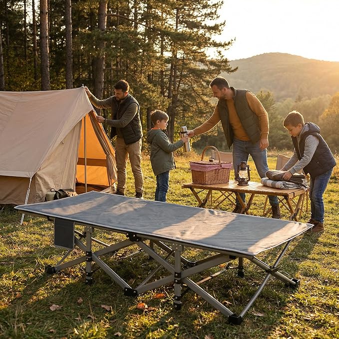 Camping Cot Bed for Adults Portable Sleeping Cots with Mattress Folding Fold Away Guest Bed Cot with Carrying Bag for Home Office Nap Indoor Outdoor (Grey)