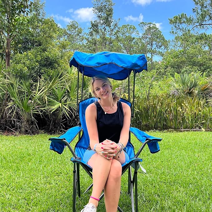 LET'S CAMP Camp Chair with Shade Canopy Folding Camping Recliner Chair with Carry Bag for Outdoor Camping Hiking Beach Heavy Duty 350 LBS
