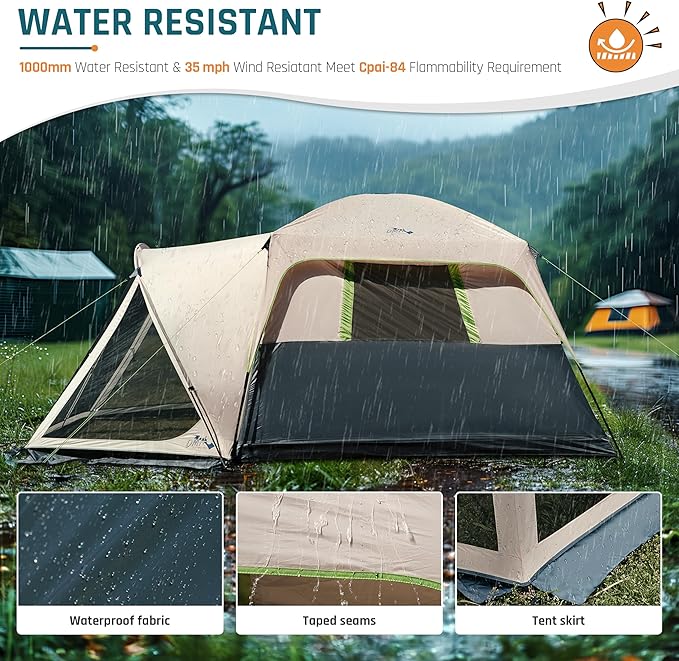 Tents for Camping 6/10 Person Camping Tent with Screen Porch Weatherproof Large Cabin Tent with Rainfly and Carry Bag Family Tent for Outdoor Camping and Backyard