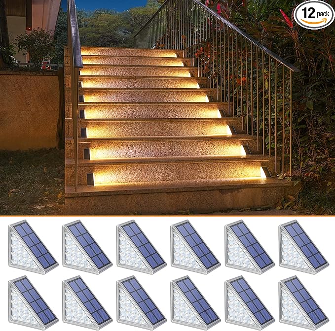 NIORSUN Solar Step Lights - 12 Pack Warm White Auto On/Off Waterproof IP67 Outside for Stairs Patios Yards Porches Steps Sidewalks Decks