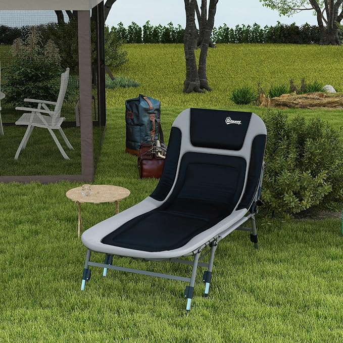 Camping Cot for Adults Folding Bed with Soft Padded Cushions Headrest 180° Adjustable Reclining Lounger Heavy Duty and Portable with a 400 lbs. Capacity Gray