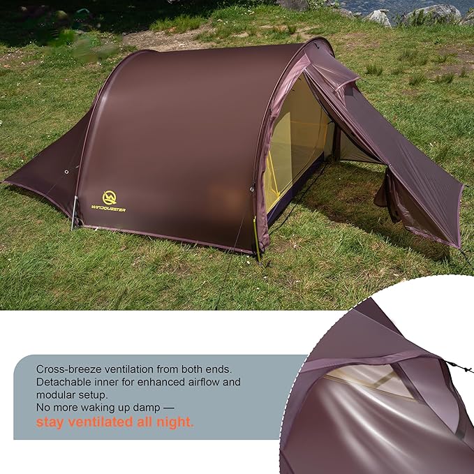 Gale Lite 2 Ultralight 2-Person Tunnel Tent – 2.89 lb Double Silicone-Coated Fabric Compact 3-Season Backpacking Shelter – Wine Brown Bundle with Footprint