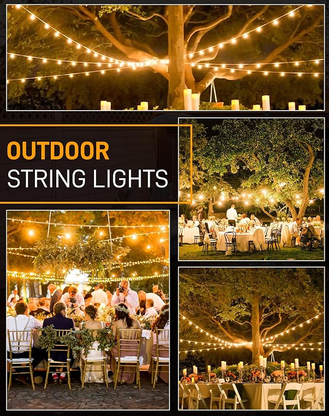 Outdoor String Lights 200FT Patio Lights with 100 Shatterproof ST38 Globe Bulbs(4 Spare) Waterproof Connectable Dimmable LED Hanging String Lights for Outside Backyard Porch Balcony(100FT x 2)