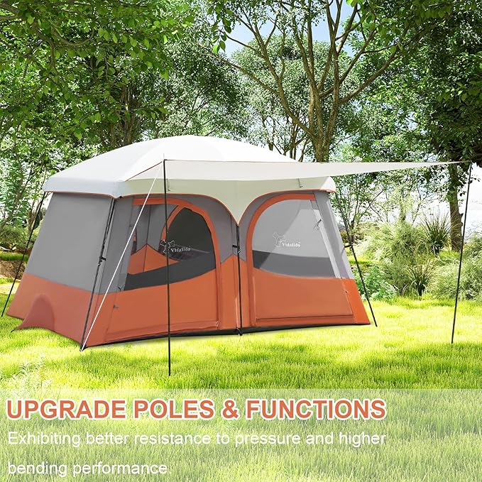 Vidalido Tents6-8 Person Camping Tent with Extended Vestibule2 Room Weather Resistant Family TentsEasy Install Waterproof Outdoor Tent for Backpacking and Camping Hiking