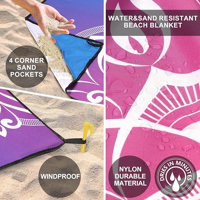 AISPARKY Beach Blanket Waterproof Sandproof Oversized Large Beach Mat 79 X 83/120x108 for 1-8 Adults Quick Drying&ampCompact&ampLightweight Picnic Mat Vacation Essentials for Beach Camping Tr