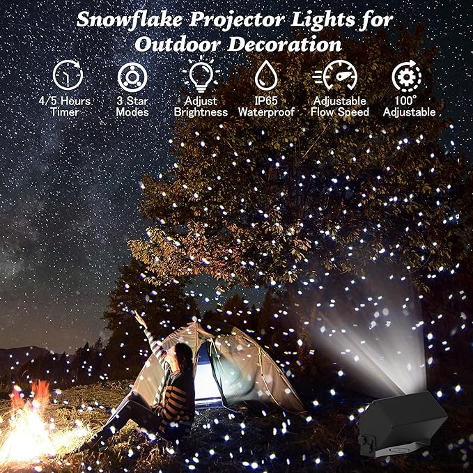 Outdoor Star Lights Projector AIRIVO White Laser Fairy Lights Projector Christmas Snowflake Projector 3 Lighting Modes Garden Light with Remote Control for Home PatioLandscape