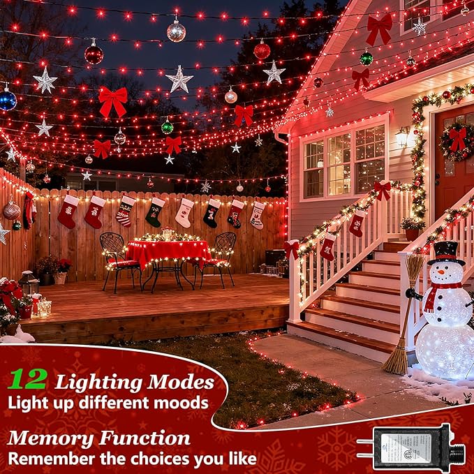 1500 LED Christmas Lights Outdoor with 12 Modes 470FT Green Wire Christmas String Fairy Lights with Timer &amp Dimmable Waterproof Twinkle Tree Lights for House Patio Party Wedding Xmas Decor Red