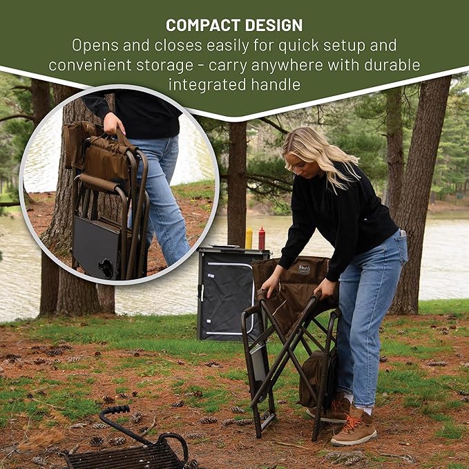TIMBER RIDGE Folding Camping Chair with Cooler Bag Director Chair Foldable with Side Table for Adults Camp Chairs for Outdoor Lawn Sports Fishing Heavy Duty Supports 300lbs Earth Brown