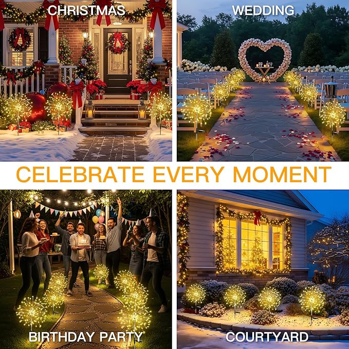 suddus Solar Garden Lights Outdoor Waterproof Decorative Upgrade 2Pack 150LED Firework Lights Solar Fairy Lights for Yard Garden Party Patio Pathway Flowerbed - Warm White