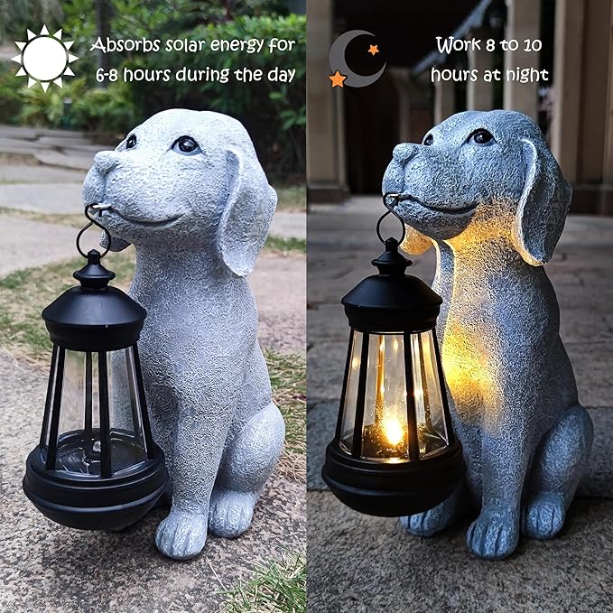 Solar Dog Outdoor Garden Statue with LED LightDog Solar Lights Lantern Outside Decorations for Yard Lawn Decor Statue for Patio Balcony Yard OrnamentUnique Dog Gifts for Mom