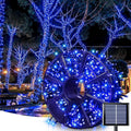 JMEXSUSS 600 LED Blue Solar Christmas Lights 206.7ft Blue Christmas Lights Outdoor Waterproof 8 Modes Solar Light Outdoor for Yard Patio Tree Garden Party Bushes Xams Decorations