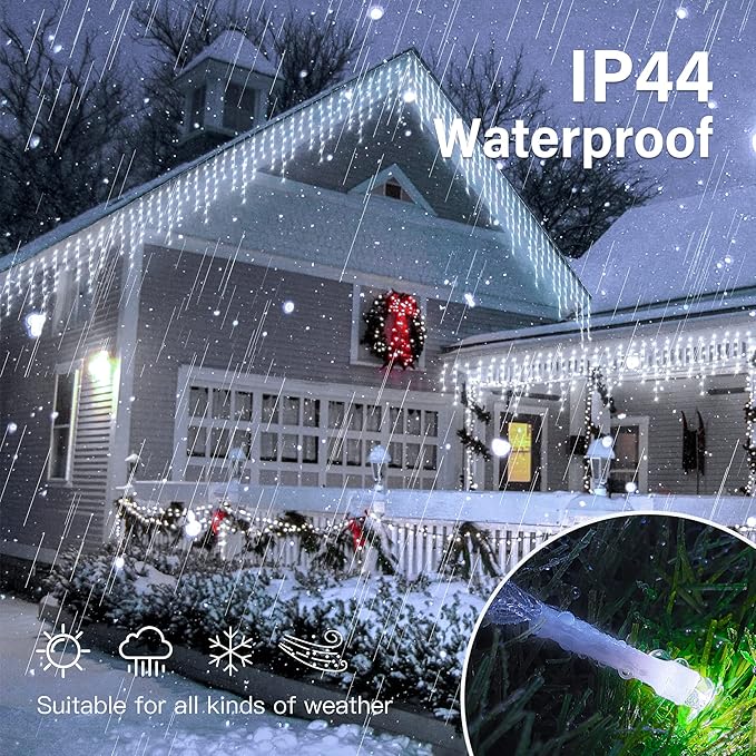 Hopolon 33FT 360L LED Christmas Icicle Lights Outdoor Waterproof8 Modes Plug in Curtain String Lights with 60 DropsChristmas Lights for WeddingPartyBedroomHomeGardenWall Decorations(White)