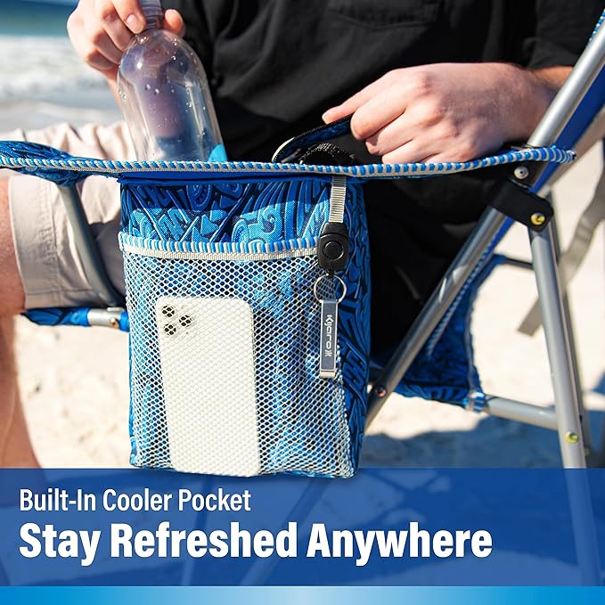 Portable Beach Chair for Adults - Kijaro Journey Print Beach Folding Chair Steel Frame Foldable Beach Chair High Beach Chair with Cooler Pocket Outdoor Folding Chair