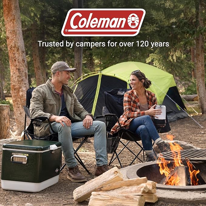 Coleman Portable Camping Chair with 4-Can Cooler Cushioned Seat &amp Back with Side Pockets &amp Cup Holder Carry Bag Included Great for Camping Tailgating Firepits Patio &amp More