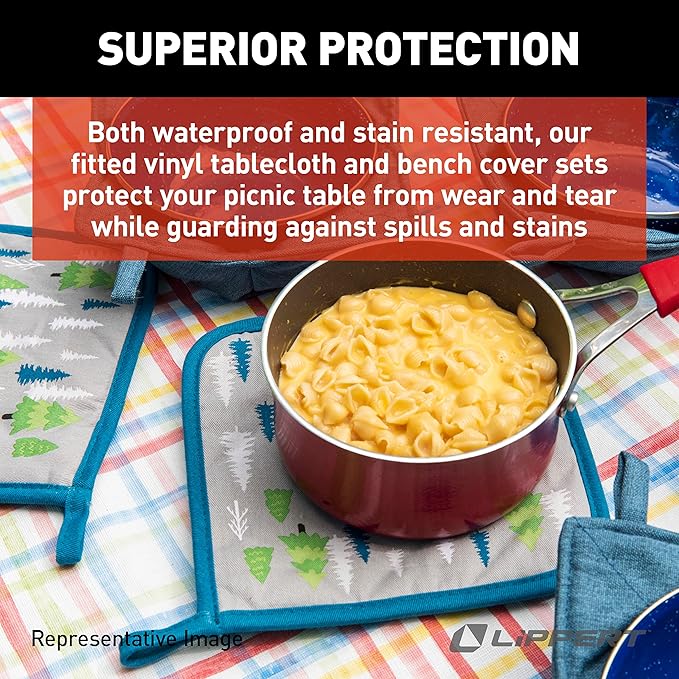 Lippert Color Escape Vinyl Tablecloth/Bench Cover Set for Camping and Picnics with 100% PEVA Material Waterproof and Stain-Resistant Fabric - 2023051696