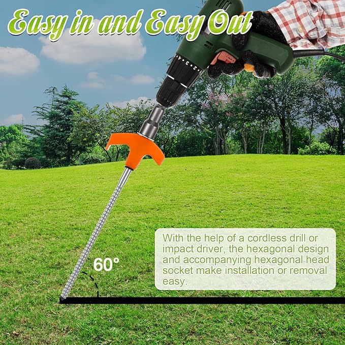 20 Pcs 8 Heavy Duty Screw in Tent Stakes with Hex Heads and Storage Box Metal Threaded Tent Stakes Ground Anchors for Camping Swing Canopies (Orange)