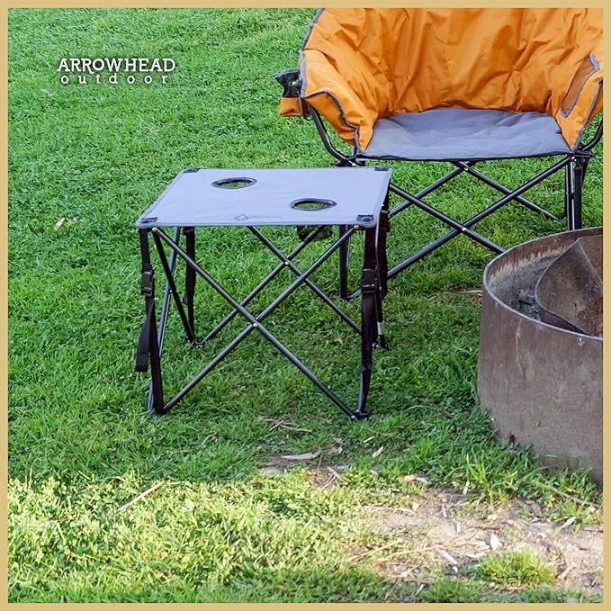 ARROWHEAD OUTDOOR 26” (66cm) Portable Camping Folding Table 2 Cup Holders Square Carrying Case Steel Frame High-Grade 600D Canvas