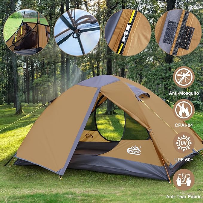 2 Person Backpacking Tent Waterproof Windproof Two Person Tent Lightweight Easy Setup 2 Man Tent for Camping Hiking Cycling