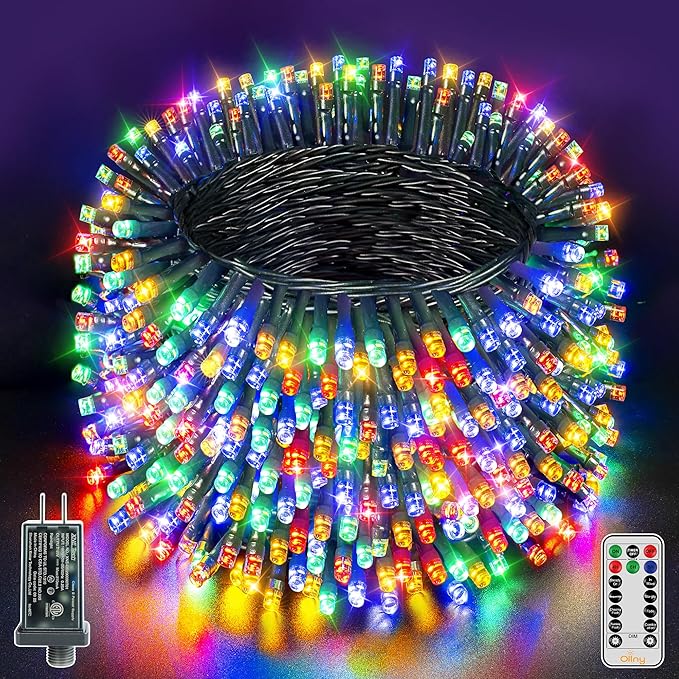 Ollny Christmas Lights 1000LED 328FT Long Christmas Tree Lights with 8 Modes Remote Timer IP44 Waterproof Outdoor Christmas Lights for Tree House Yard Outside Xmas Decorations Multicolor