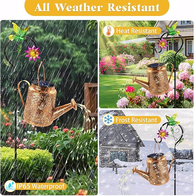 Solar Watering Can Lights Hummingbird Hanging Lanterns Outdoor Birthday Gifts for Mom Women Grandma  Waterproof Solar Lights Garden Decor for Outside Yard Art Patio Porch Lawn Backyard