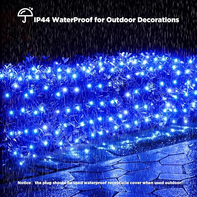 Led Net Lights Christmas Lights Outdoor 200Leds 9ft x 6ft Upgraded Blue Christmas Net Lighting Waterproof 5mm LED Wide Angle Outdoor Indoor Mesh Net Light for Trees Bushes Shrubs Decorations