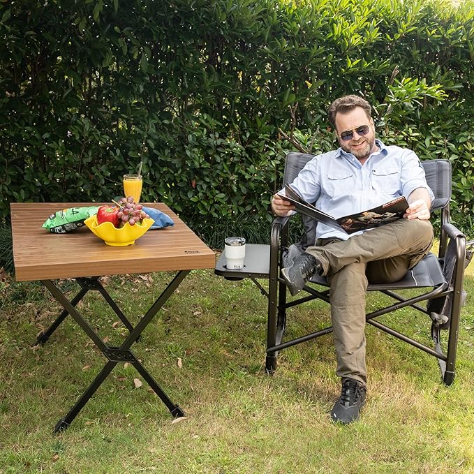 Timber Ridge XXL Upgraded Oversized Directors Chairs with Foldable Side Table Detachable Side Pocket Heavy Duty Folding Camping Chair up to 600 Lbs Weight Capacity (Gray) Ideal Gift