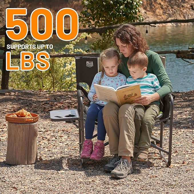 Timber Ridge XXL Director’s Chair – Heavy Duty Folding Camping Chair for Adults 500lb Capacity Extra Wide Padded Seat for Camping Sports Lawn Courtyard and Outdoor Use Tan
