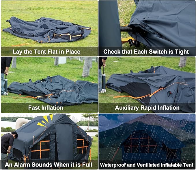 Inflatable Tents for Camping with 13 * 7 ft Awning Oxford Blow Up Easy Setup Inflatable Tent Skylight Waterproof Inflatable Outdoor House Casa de Campaña