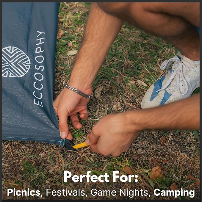 ECCOSOPHY 60x55 Blue Waterproof Compact Pocket Beach Blanket