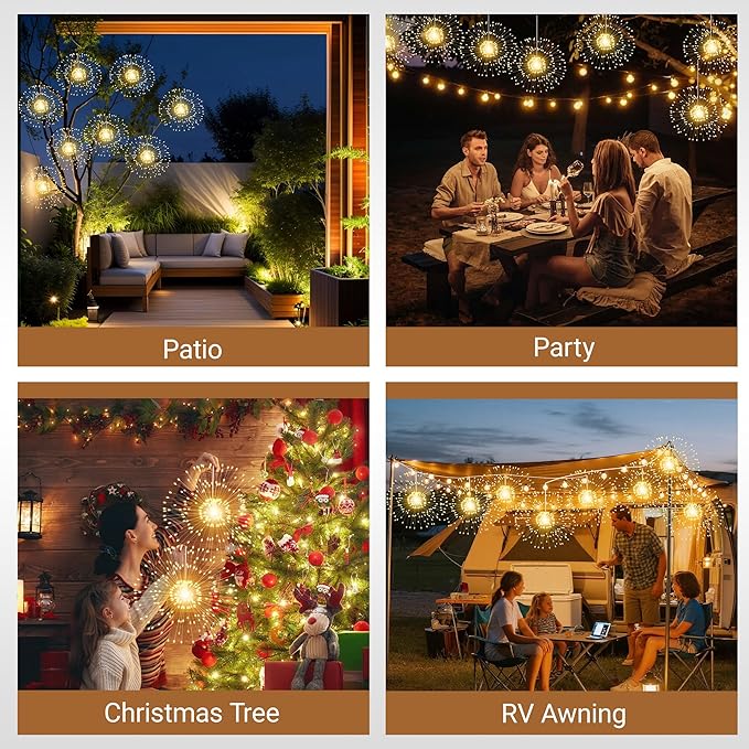 WIND STAR Firework Lights Rechargeable 800 LED Hanging Starburst String Lights with Remote 8 Modes for Patio Party Birthday Christmas Indoor Bedroom Decoration