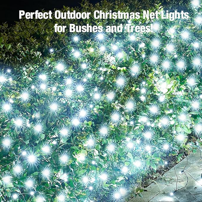 Led White Christmas Net Lights Outdoor Christmas Bushes Lights 120Led 6ftx5ft Connectable Outdoor Indoor Mesh Net Lighting for Xmas Holiday Garden Lawn Shrubs Trees Bushes Decorations