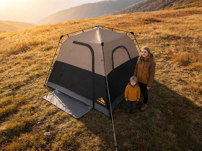 3/4 Person Camping Tent with 1 Door 4 Windows and Upgraded Ventilation– Instant Setup Waterproof 8'x 8'x 67''Oxford Fabric Floor Pop Up in 60 Seconds Includes Rainfly and Backpack
