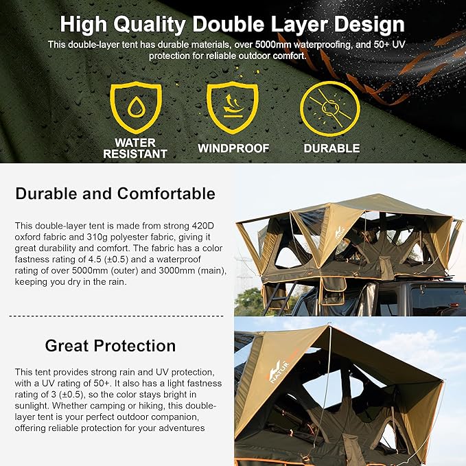 Naturnest Andromeda Rooftop Tent Soft Shell Rooftop Tent Rooftop Tent for Vans Jeeps SUVs Trucks Increased Use Area 2-3 Person Tent