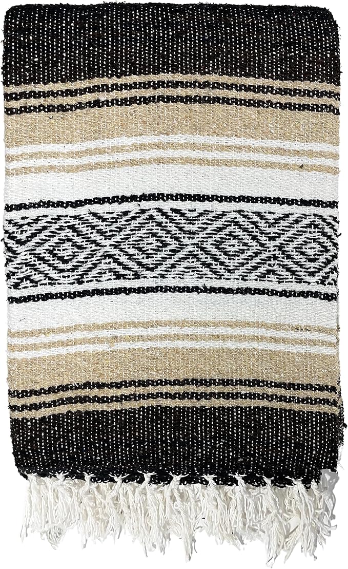 Genuine Oversized Artisan Mexican Falsa blanket (72inx48in) -Authentic Handcrafted Yoga Blanket Beach Throw Camping Essential Picnic Mat or Outdoor Wrap