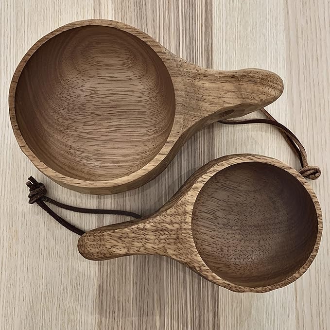 überleben | Kuksa Wooden Cup – Handcarved 8oz Coffee Mug Bowl with Lanyard &amp Carabiner – Lightweight Camping Essentials &amp Traditional Nordic Bushcraft Gear
