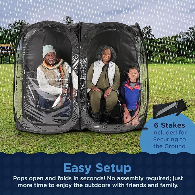 WeatherPod® The Original Shark Tank Side-by-Side™ 2-4 Person Pop-Up Pod - Stay Warm Dry and Out of The Sun - Weather Pod for Sports Rain or Wind - Simple to Set Up and Tear Down