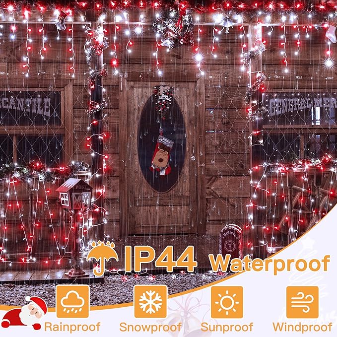Ollny Icicle Lights for Outside 504LED 41FT Red and White Christmas Light with Remote 8Modes Timers Waterproof Plug in Connectable Hanging Lights for Outdoor Indoor House Roof Holiday