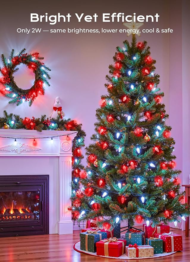 C9 Outdoor Christmas Lights 72 FT 110 LED C9 String Lights 8 Modes &amp Timer Extendable Waterproof for Christmas Tree Indoor Outdoor Roofline Patio Outside Garden Backyard Xmas Decor Red White 2