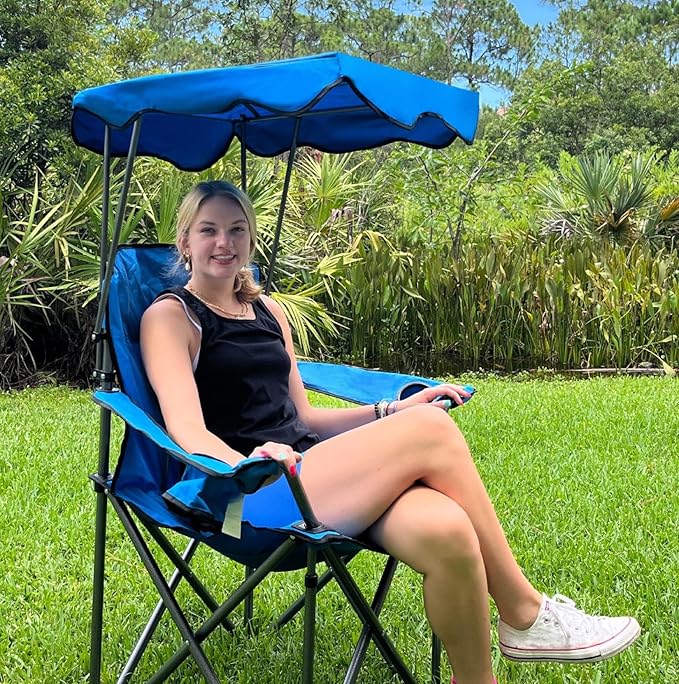 LET'S CAMP Camp Chair with Shade Canopy Folding Camping Recliner Chair with Carry Bag for Outdoor Camping Hiking Beach Heavy Duty 350 LBS