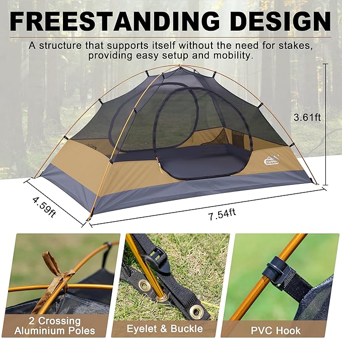2 Person Backpacking Tent Waterproof Windproof Two Person Tent Lightweight Easy Setup 2 Man Tent for Camping Hiking Cycling