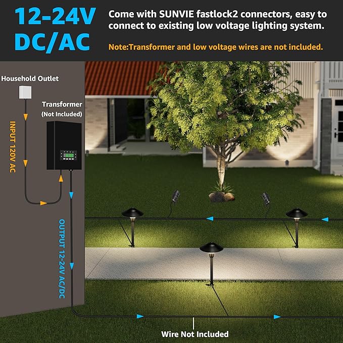 SUNVIE LED Low Voltage Landscape Lighting 12V Landscape Lighting Kit with Connectors Low Voltage Pathway Lights with Spotlights Aluminum Pathway Lights Wired Waterproof for Patio Yard Garden 12 Pack