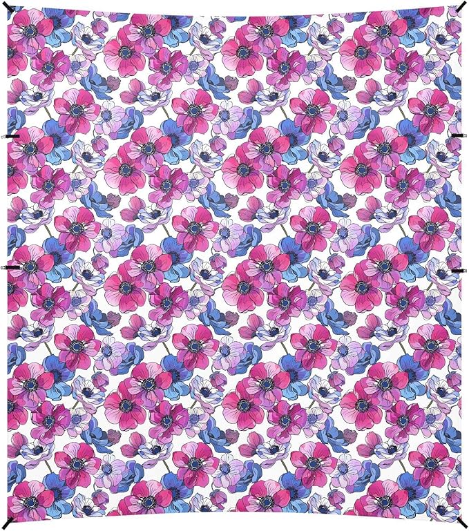 ALAZA Anemone Flower Pink &amp Purple Beach Tent Sun Shelter UPF50+ Protection Beach Shade Canopy w/ 4 Sandbags for Outdoor Camping Fishing Backyard Fun Picnic 10x9 ft