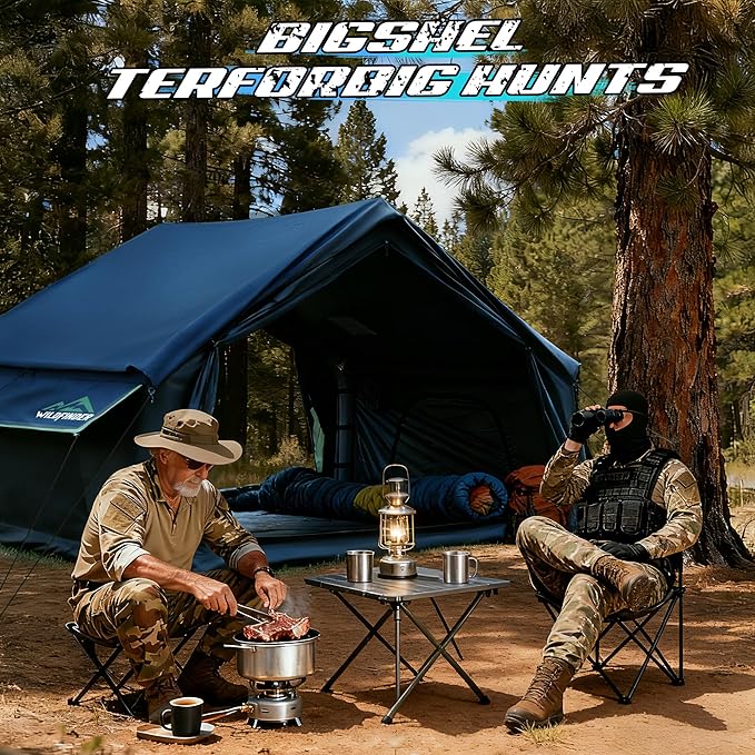 Inflatable Tent with Skylight &amp Awning Inflatable Tents for Camping Blow Up Tent with Stove Jack Glamping Tent with Mesh Windows &amp Doors Waterproof Oxford Tents for Camping 4-6 Person